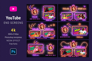 Neon YouTube End Screens, a Social Media Template by Andrew Skoch Design