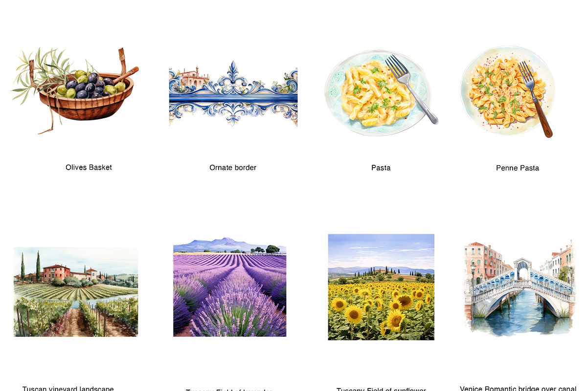 Watercolor Italy Clipart, Food Pizza, an Illustration by BrushstrokeArtGB (Photo 2 of 9)
