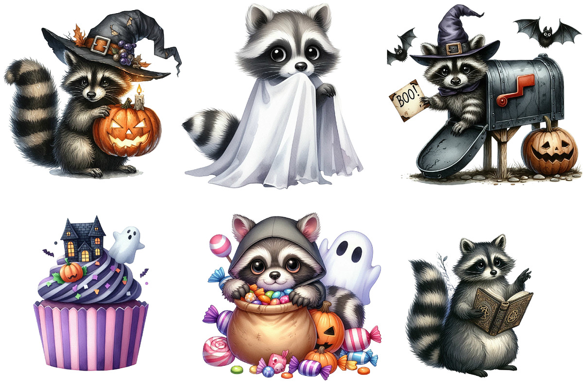 Watercolor Spooky Halloween Raccoon, an Illustration by DreamArtGraphic (Photo 3 of 5)