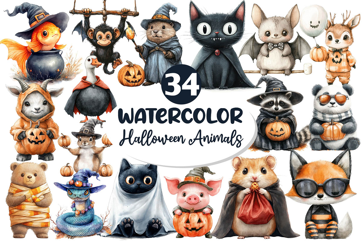 Quirky Halloween Animals Clipart, an Illustration by Dream Creation (Photo 1 of 7)
