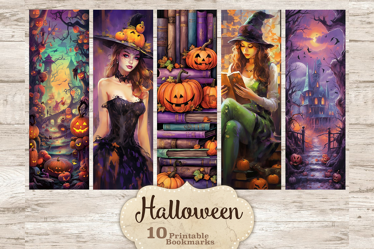 Halloween Bookmarks Printable, a Person Illustration by GlamArtZhanna (Photo 1 of 3)