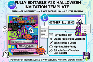 Y2K Halloween Party Canva Invite, an Invitation Template by NH graphic