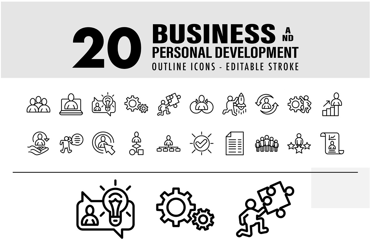 20 Business and Personal Development, an Outline Icon by khalwa.studio (Photo 1 of 3)