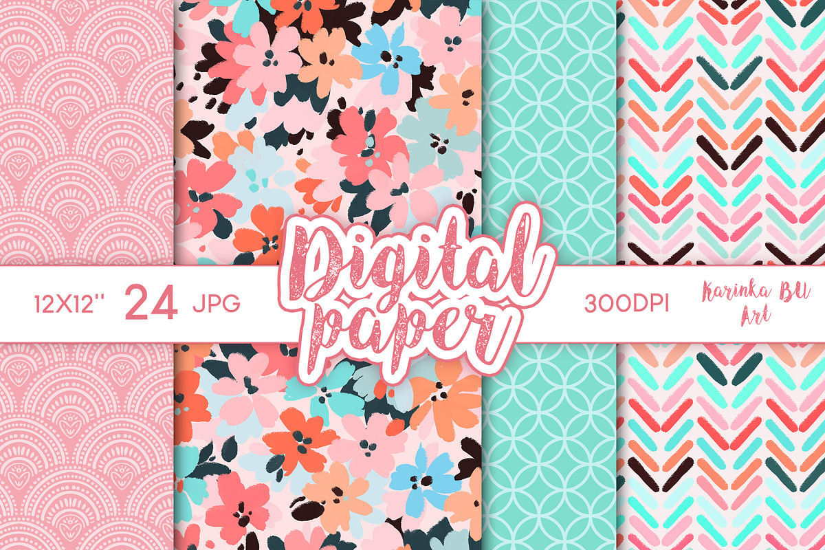 24 Pink Boho Digital Papers clipart, a Pattern Graphic by KarinkaBU (Photo 4 of 7)
