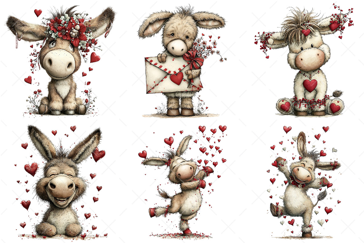 Whimsical Valentine Donkey Clipart, an Illustration by Craft Nest (Photo 4 of 11)