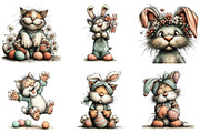 Whimsical Easter Cats Clipart, an Illustration by CraftArtStudio (Thumbnail 4 of 6)