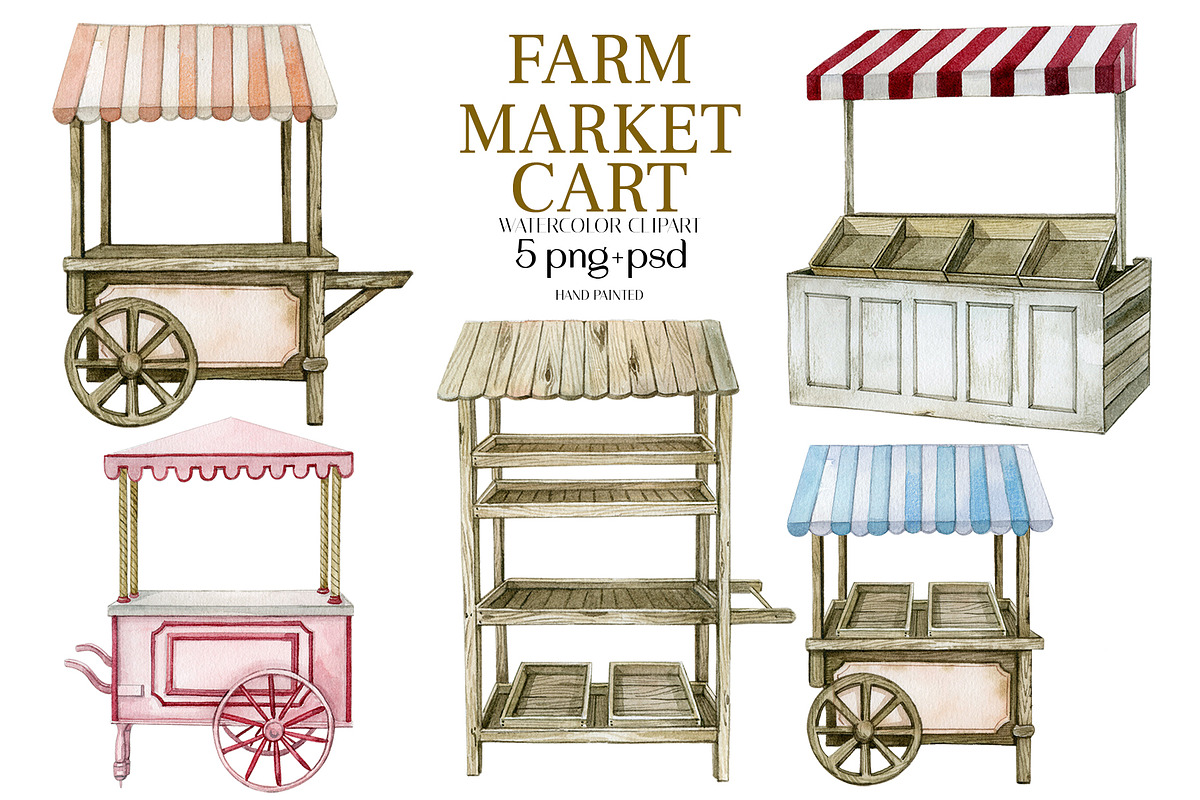 Watercolor food farm market cart, an Object Illustration by yana.fefelova (Photo 1 of 4)