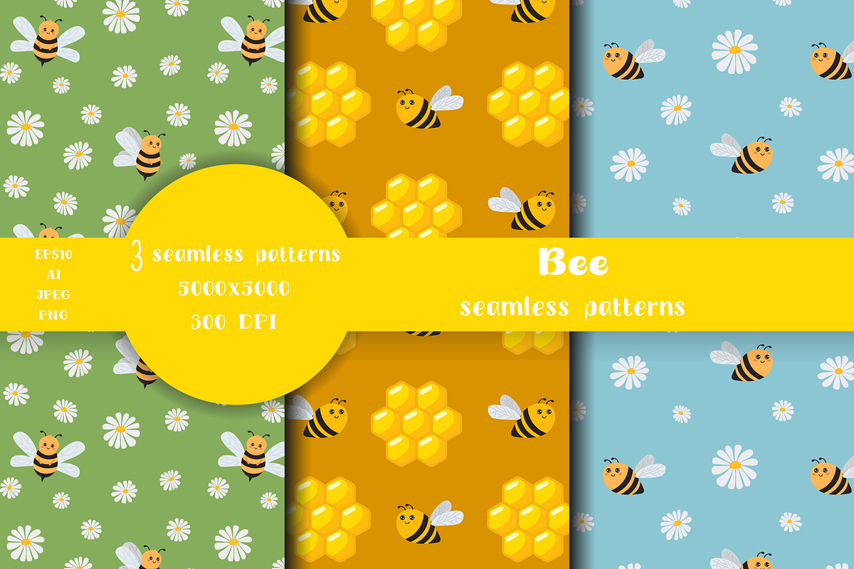 Bee Seamless Patterns set, a Pattern Graphic by linakilljoy (Photo 1 of 3)