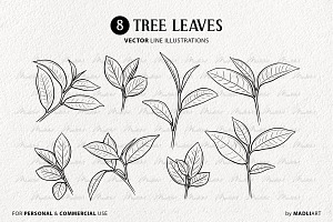 Tree Leaves Vector Line Art