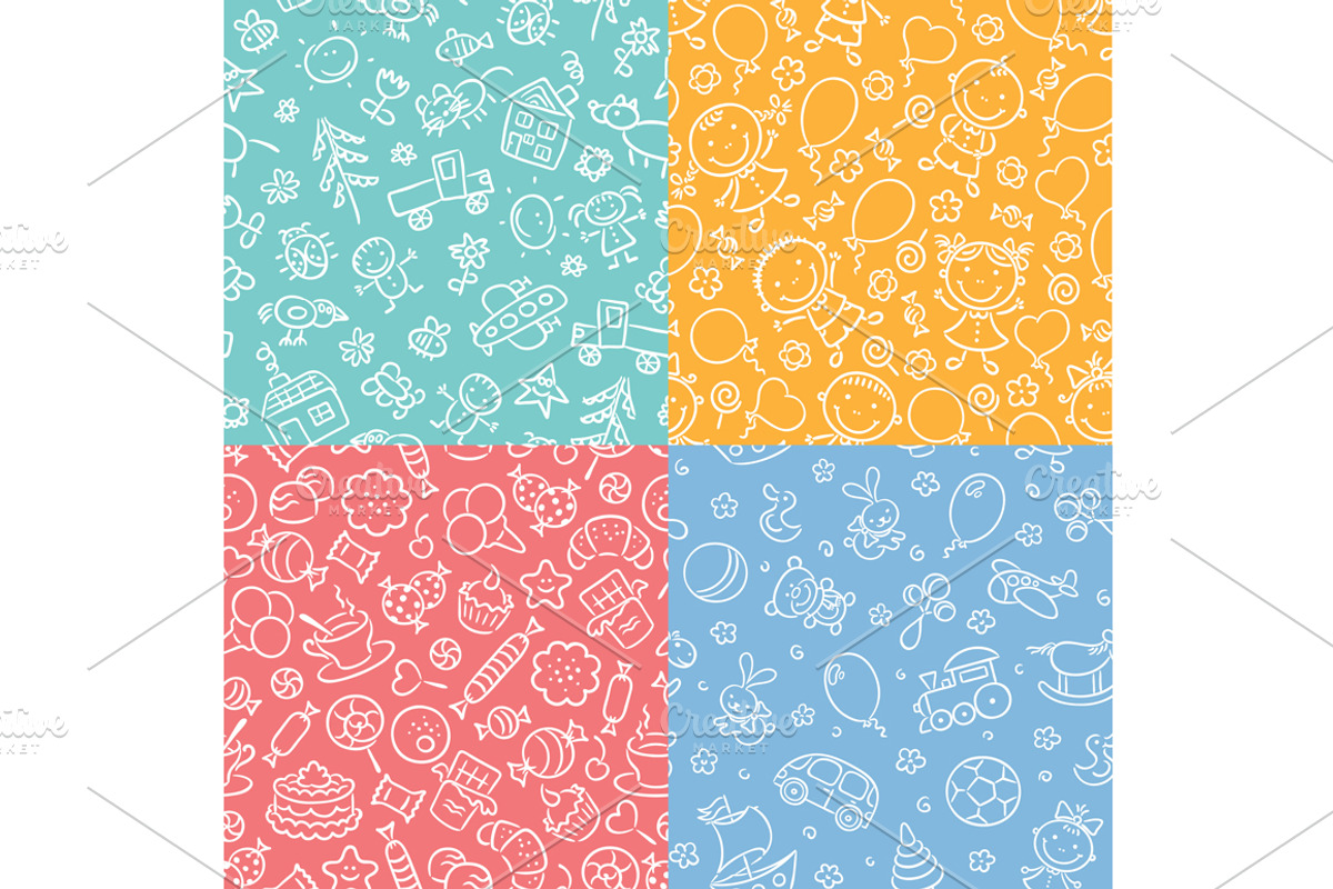 Drawing cartoon seamless kid pattern, an Education Illustration by ...