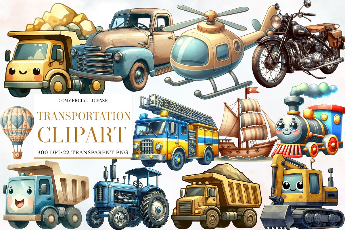 Watercolor Transportation Clipart, an Illustration by Designworld (Photo 1 of 6)