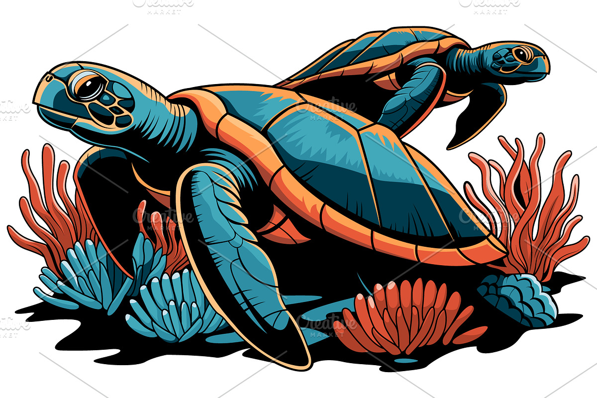Coral Reef with Sea Turtles Vector, an Animal Illustration by Ghagra (Photo 2 of 3)