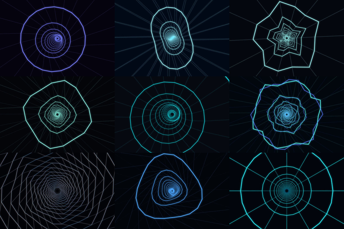 Glowing Wireframe Tunnel Visualizers, a Wallpaper Graphic by cheapmotiongraphics (Photo 5 of 8)