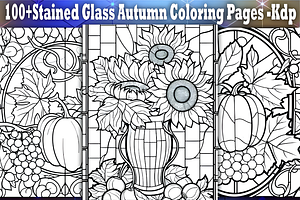 Stained Glass Autumn Coloring Pages, a Seasonal Illustration by Coco Bloom