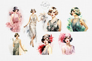 Watercolor Flapper Girls Clipart Set, a Person Illustration by The Twin Lakes Studio (Thumbnail 7 of 11)