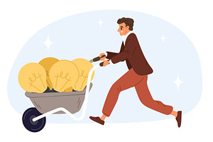 Man carrying cart full of light, a Person Illustration by Vectorbuum