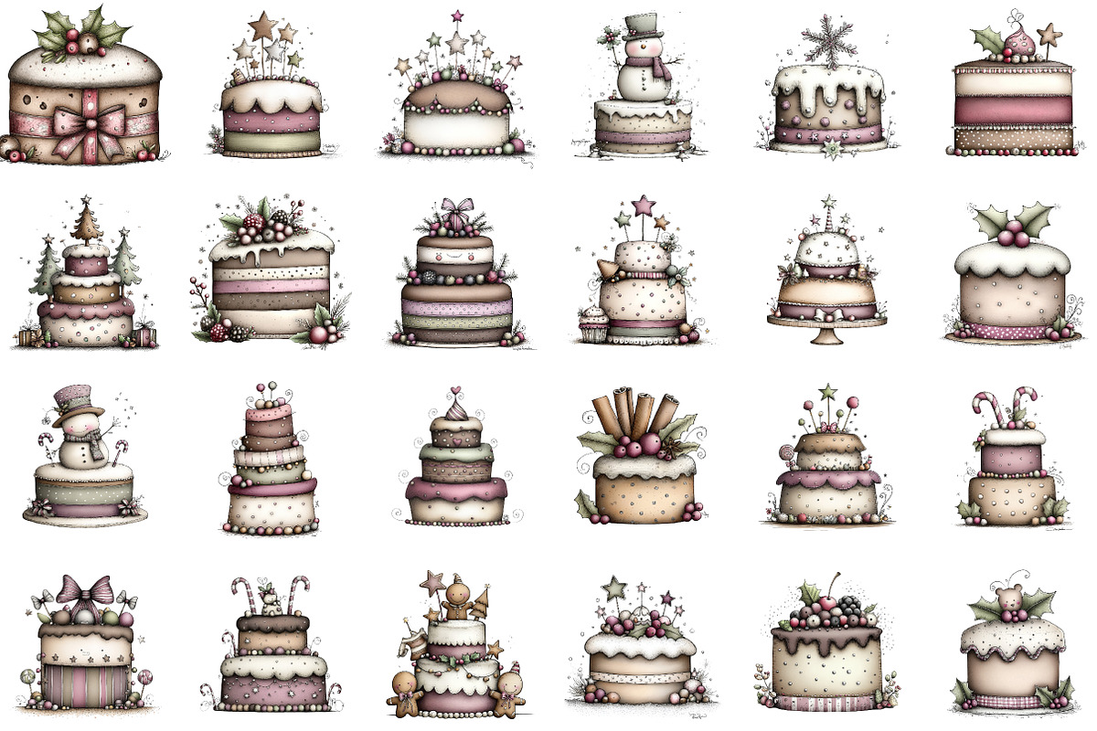 Watercolor Set Christmas Cakes, an Illustration by Sublimation Artist (Photo 2 of 6)