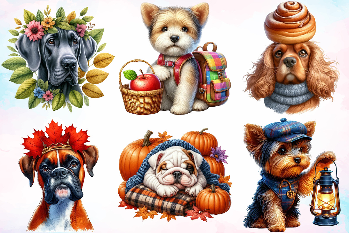 Watercolor Autumn Dog Clipart Bundle, a Seasonal Illustration by Canvas Craft (Photo 4 of 8)