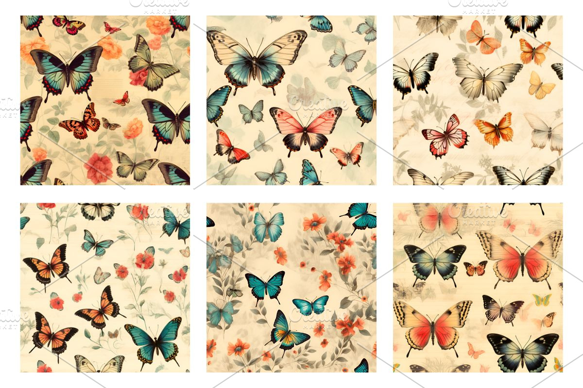 Vintage Butterflies Seamless Pattern, a Pattern Graphic by Gloria Designed It (Photo 2 of 5)