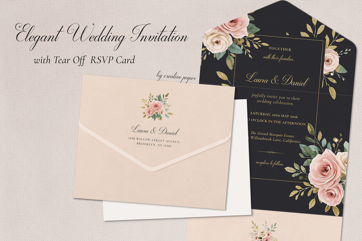 Blush Pink All-In-One Wedding Invite, an Invitation Template by by creative paper (Photo 1 of 4)