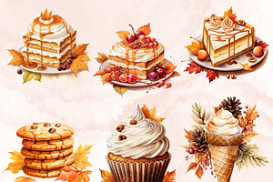 Watercolor Fall Dessert Clipart