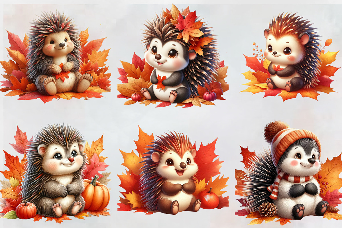 Cute Autumn Hedgehog Clipart, a Seasonal Illustration by Craft Nest (Photo 2 of 3)