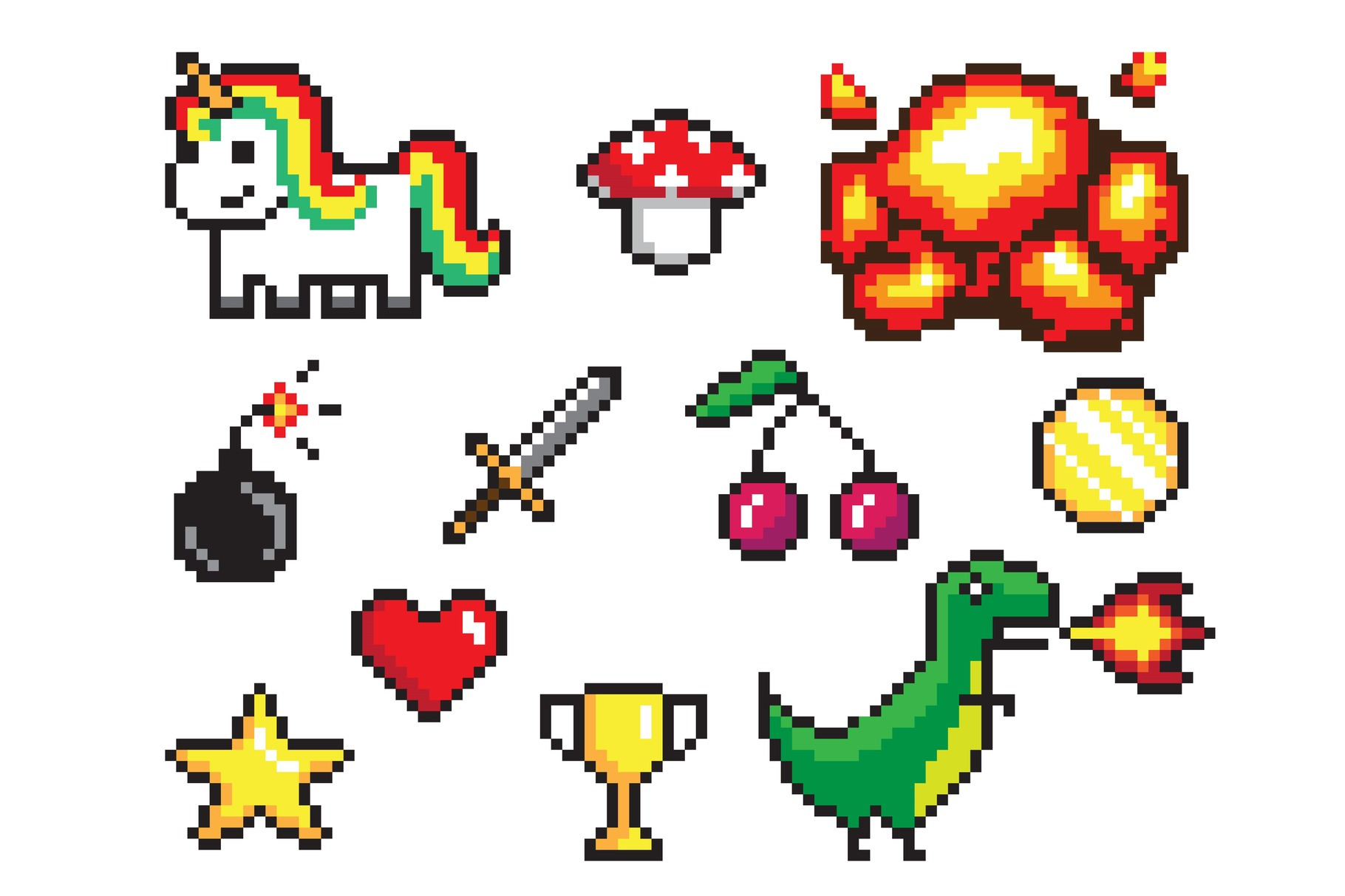 Collection of Pixel Objects Vector Illustration, an Object Graphic by ...