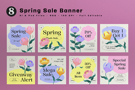 Pink Floral Spring Square Banner, an UI Kit Template by graphicook