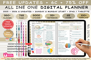 All Ine One Digital Planner 2025-26, a Templates & Theme by Plamarplanners