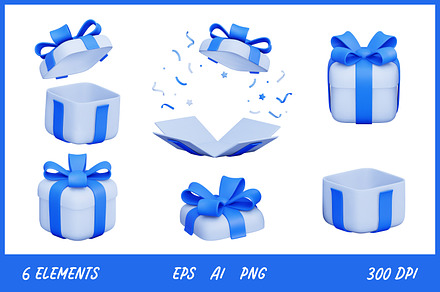3D boxes with blue ribbon