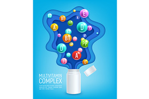 Paper cut vitamins bottle, a Healthcare Illustration by Vector Tradition