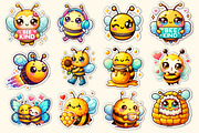 Kawaii Cute Bee Stickers Bundle, an Illustration by Dream Creation (Thumbnail 4 of 5)