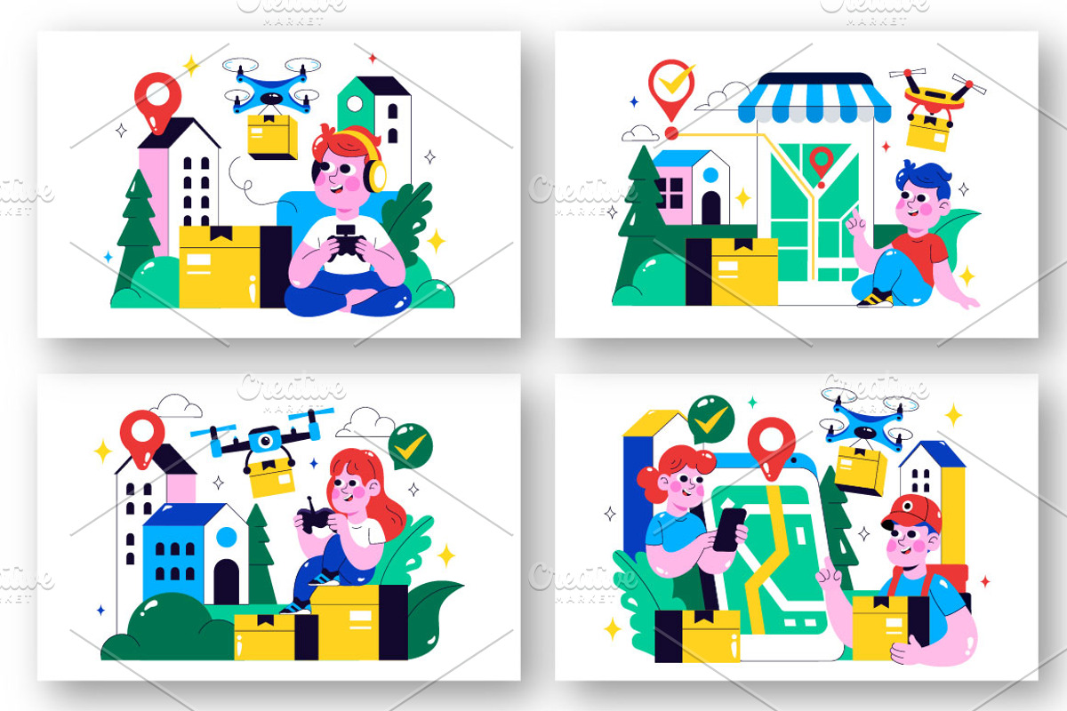 10 Drone Delivery Service Illustrati, a Work Illustration by denayunebgt (Photo 2 of 4)