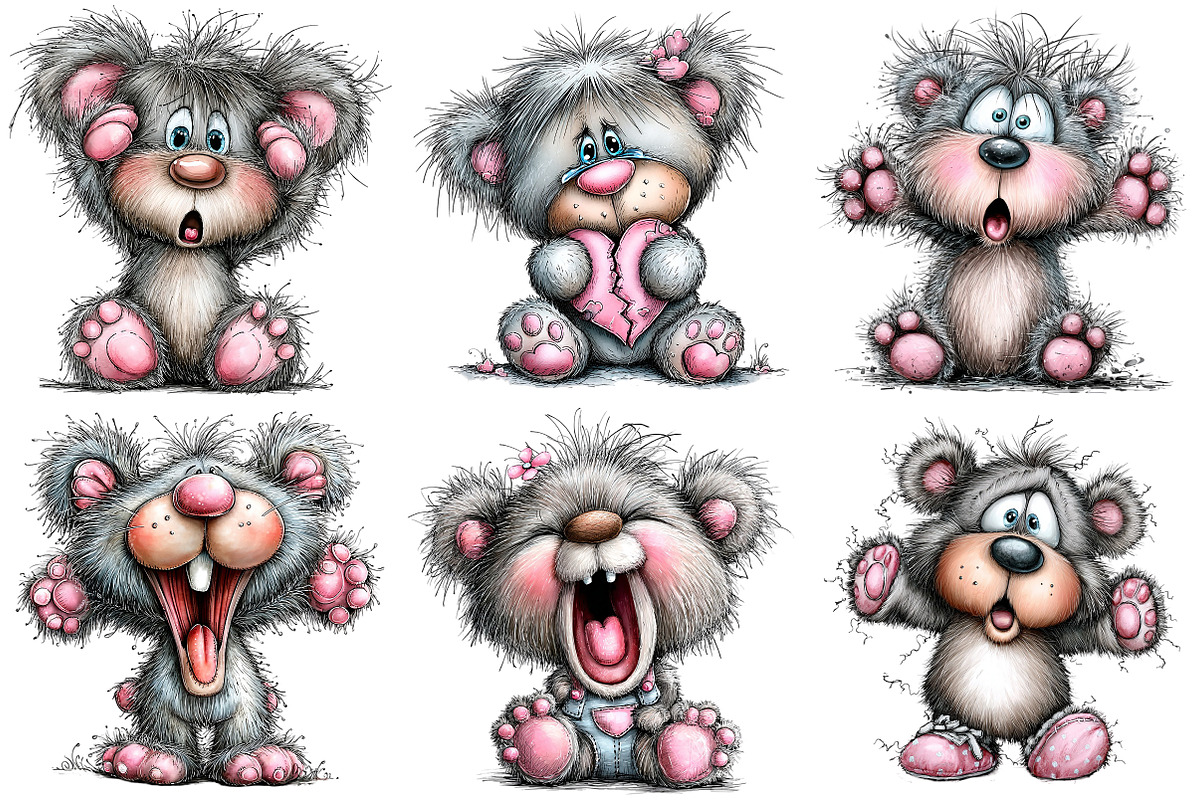Funny Panic teddy bear Clipart, an Illustration by Craft Nest (Photo 3 of 11)