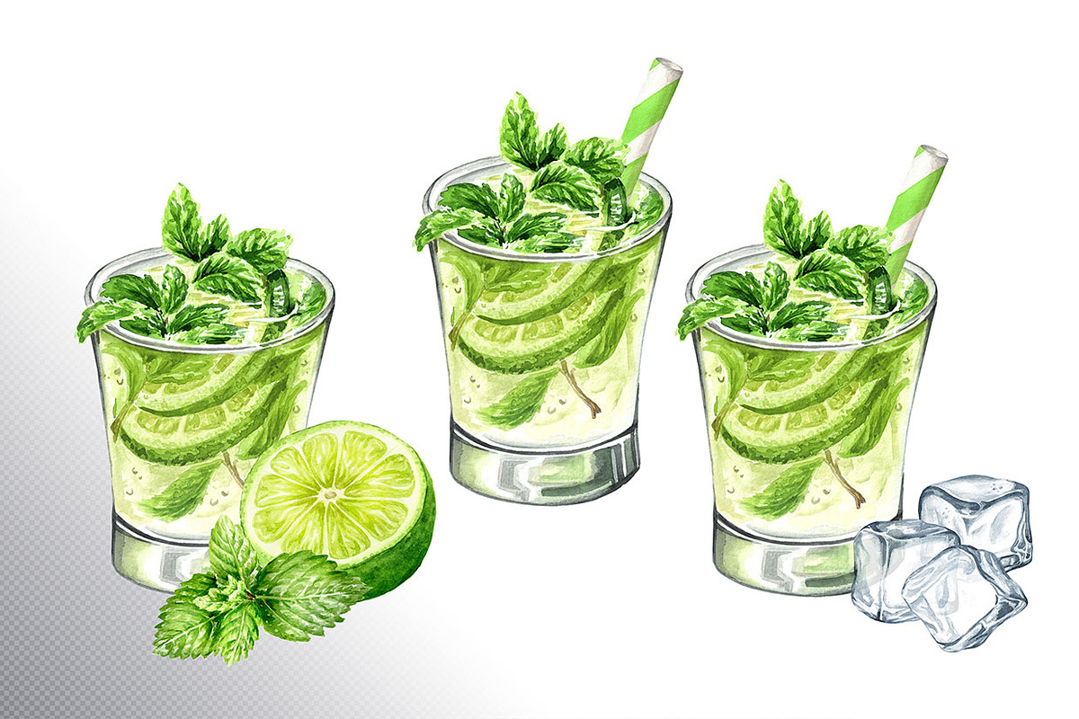 Mojito. Hand drawn watercolor set, a Food Illustration by Daria Ustiugova (Photo 8 of 11)