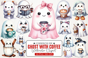 Ghost with Coffee Clipart, an Illustration by RobertsArt