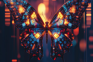 A digitally rendered butterfly with a futuristic design, featuring glowing patt, an Animal Photo by Textures & Backgrounds