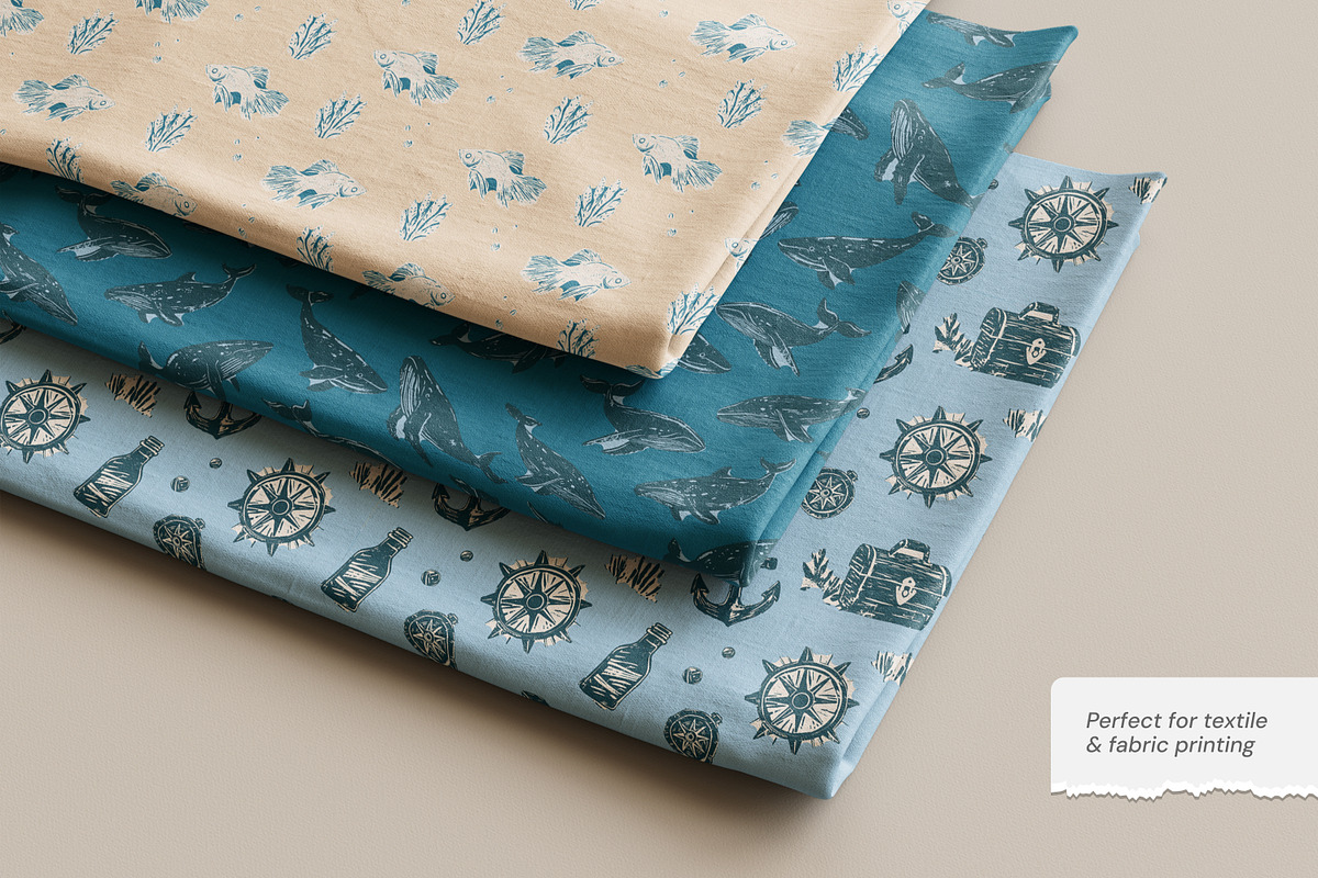 Ocean Life | Linocut collection, a Pattern Graphic by SappiStudio (Photo 8 of 21)