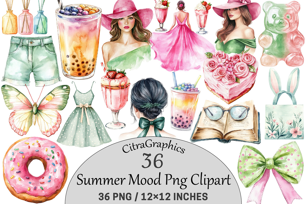 Watercolor Summer Mood Clipart, a Seasonal Illustration by CitraGraphics (Photo 1 of 6)