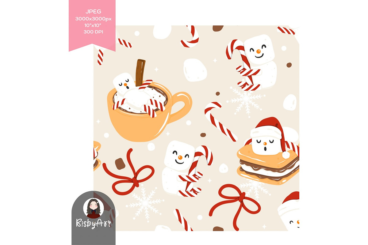 Christmas Marshmallows Pattern, a Pattern Graphic by KisbyArt (Photo 2 of 3)