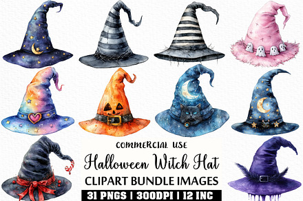 Watercolor Halloween Witch Hat PNG