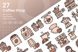 Coffee Shop Icons Set - Filled Line