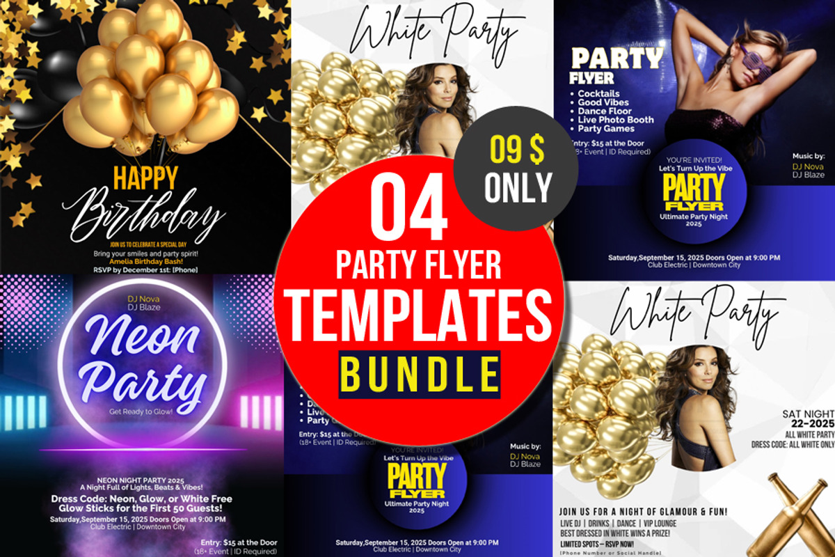 4-in-1 Party Flyers Bundle | Canva, a Graphic by graphicforest (Photo 1 of 6)