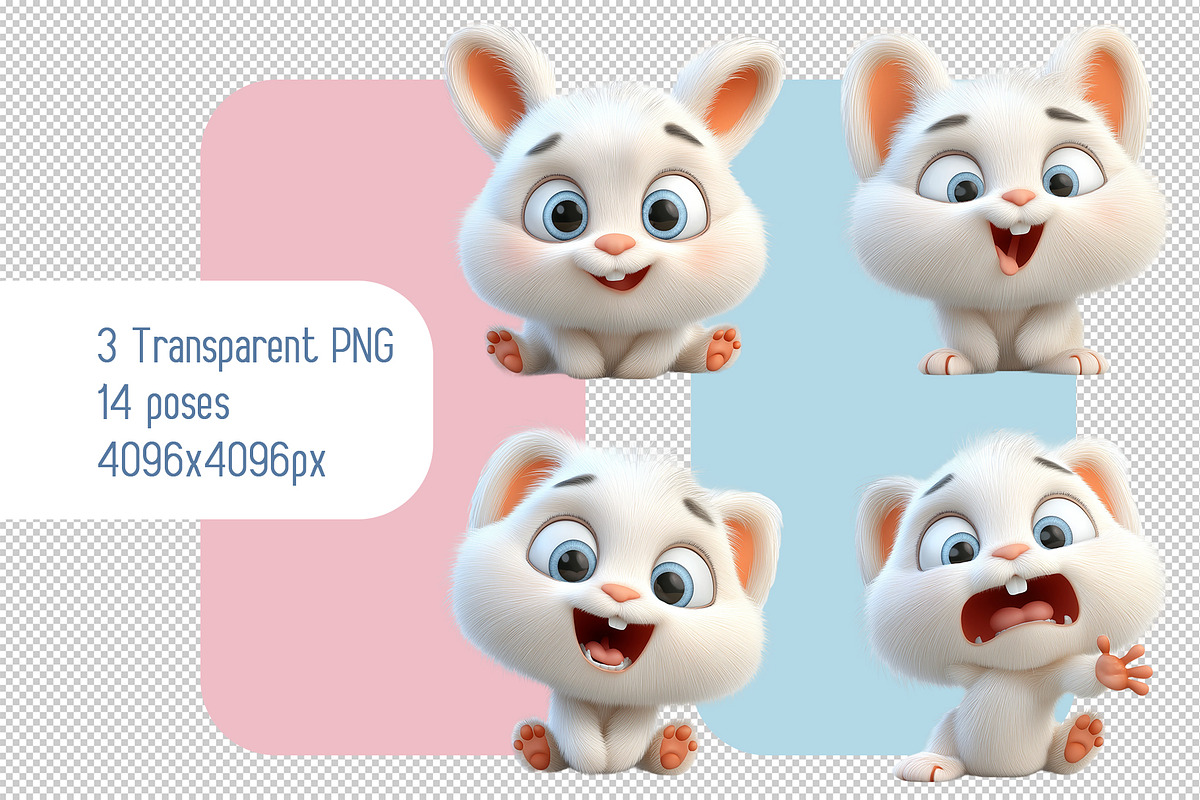 Set of Cartoon 3d Bunny Rabbit, an Animal Illustration by Ocean Digital Art (Photo 2 of 3)