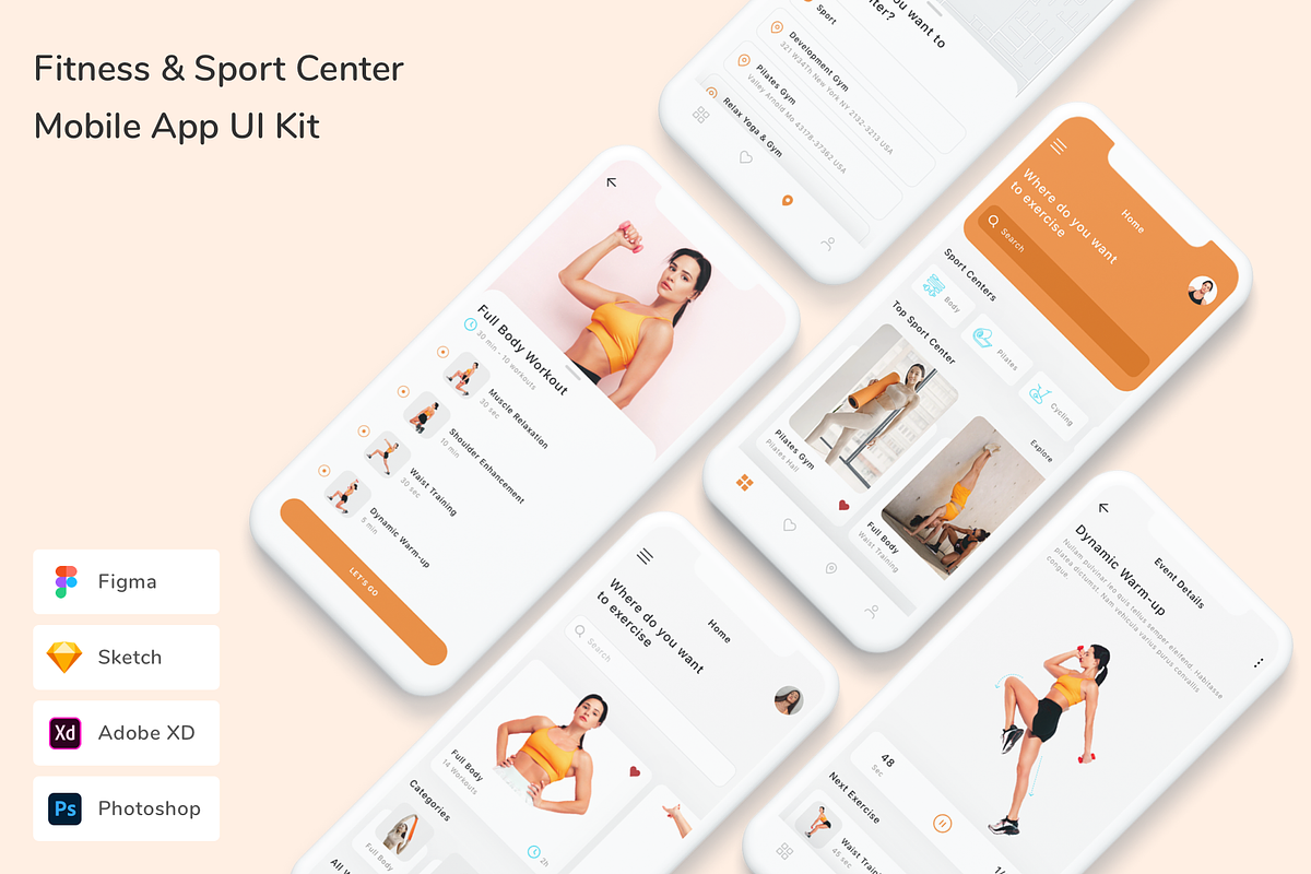Fitness & Sport Center Mobile App, an UI Kit Template by Betush