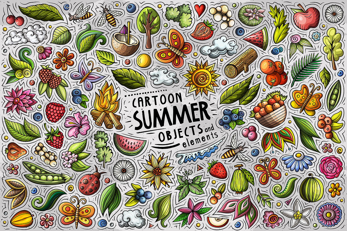 Summer Nature Cartoon Objects Set, a Decorative Illustration by BALABOLKA (Photo 1 of 3)