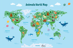 Cute Animals World Map