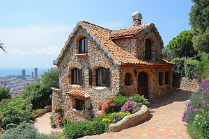 Unique stone house with vibrant flow, a Photo by Tanuart