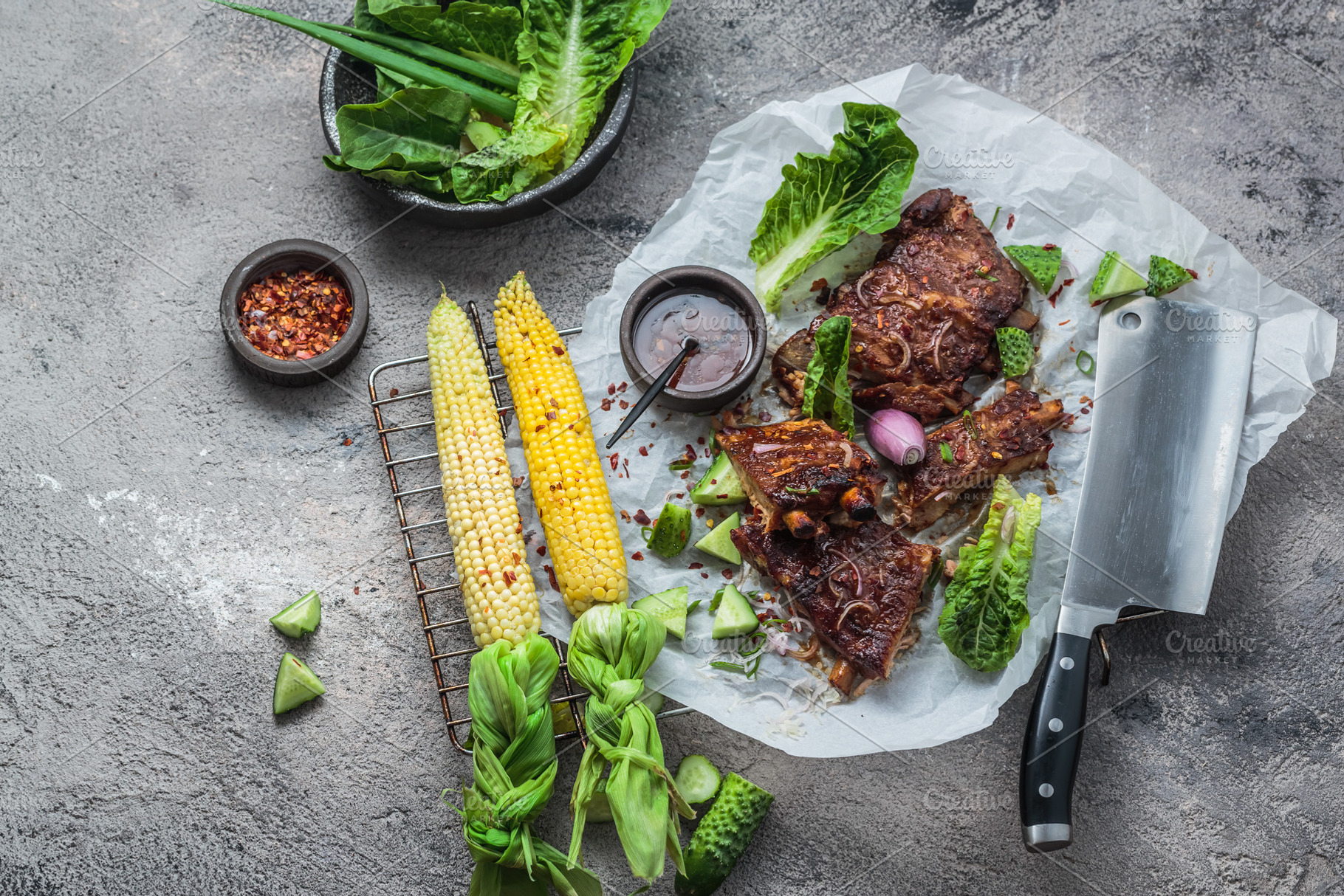 Barbecue pork spare ribs with corn, a Food & Drink Photo by Konstantin K.