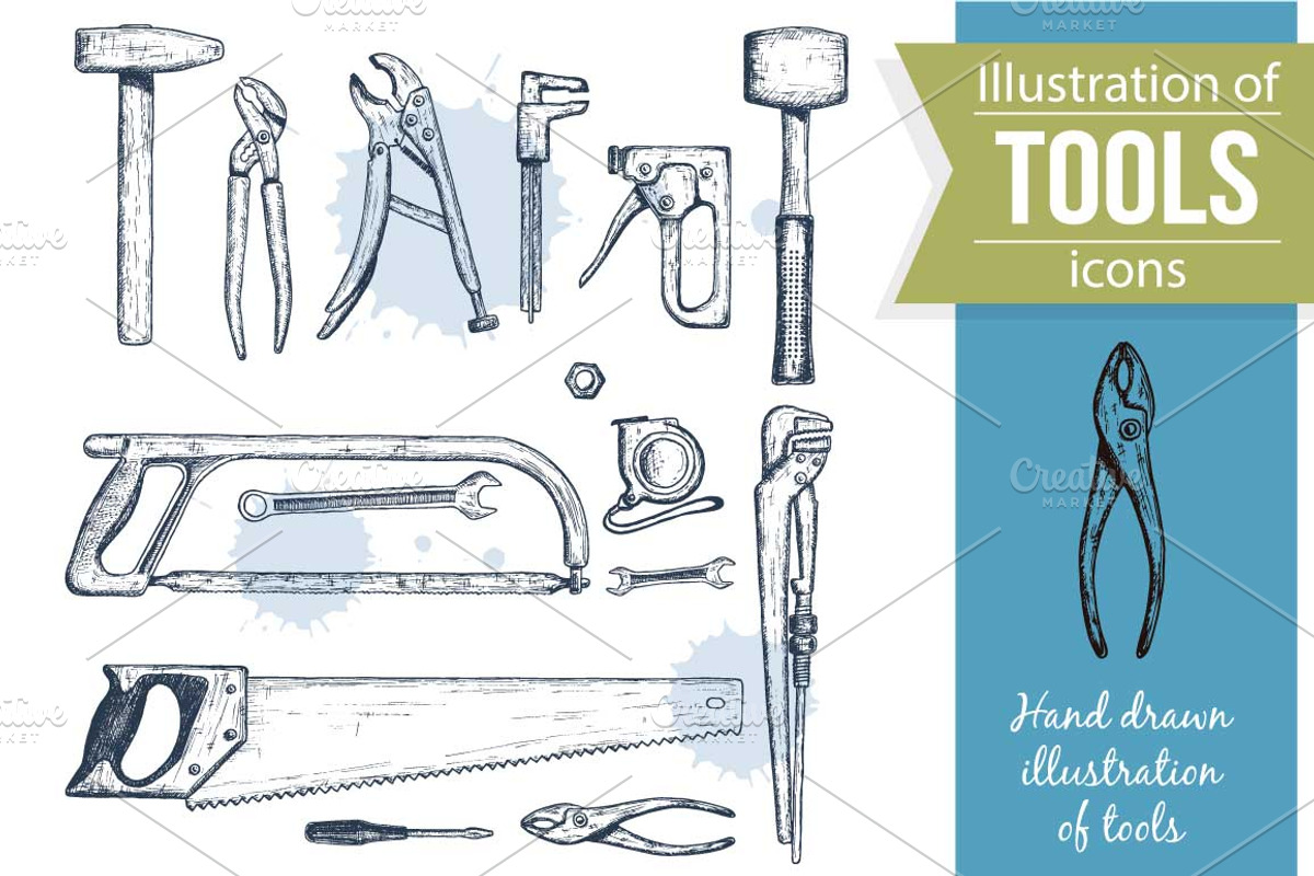 Repair Tools Sketch Illustrations, a Decorative Illustration by DruZhi Art (Photo 1 of 5)